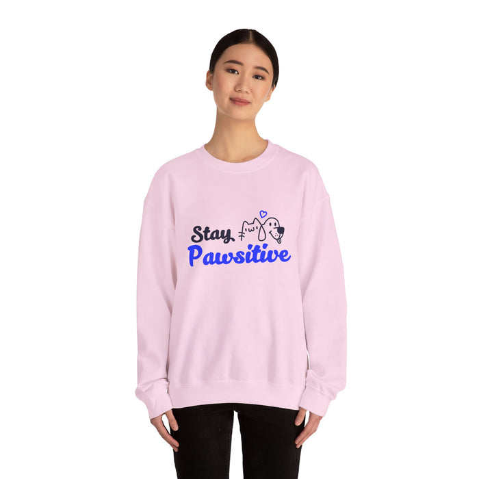 Crewneck Sweatshirt — "Stay Pawsitive" Cute Dog & Cat Graphic