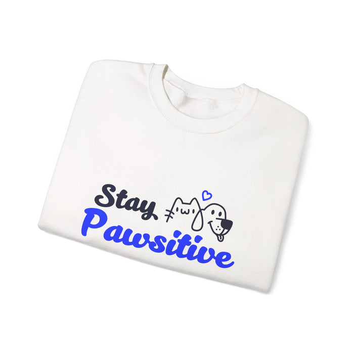 Crewneck Sweatshirt — "Stay Pawsitive" Cute Dog & Cat Graphic