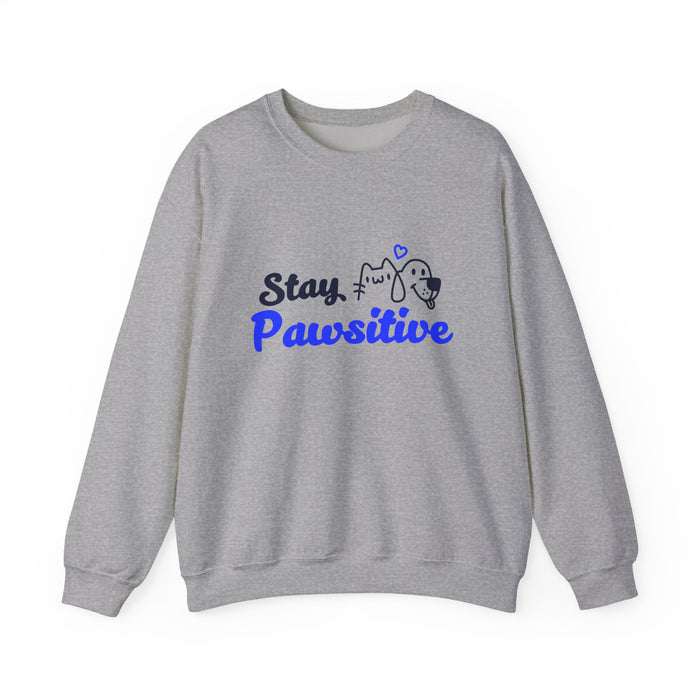 Crewneck Sweatshirt — "Stay Pawsitive" Cute Dog & Cat Graphic