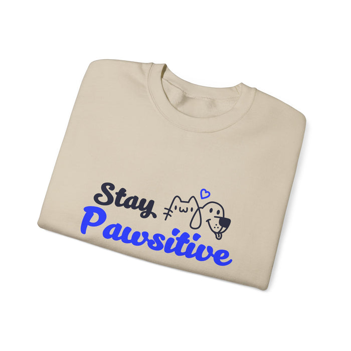 Crewneck Sweatshirt — "Stay Pawsitive" Cute Dog & Cat Graphic