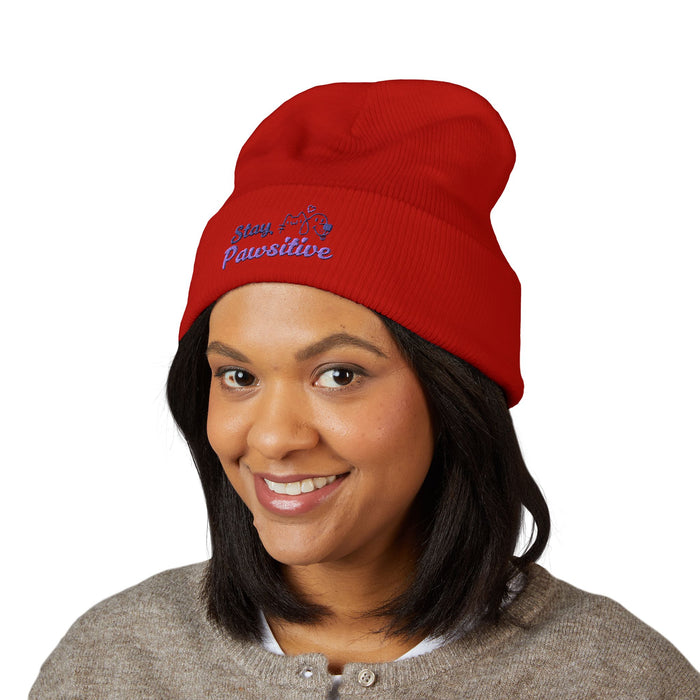 Stay Pawsitive Embroidered Beanie – Cute Cat & Dog Winter Hat