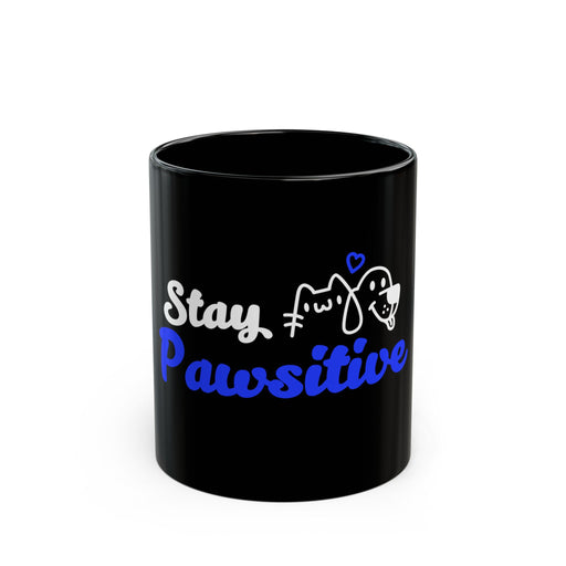 Stay Pawsitive Black Mug — Cute Cat & Dog Coffee Cup (11oz/15oz)