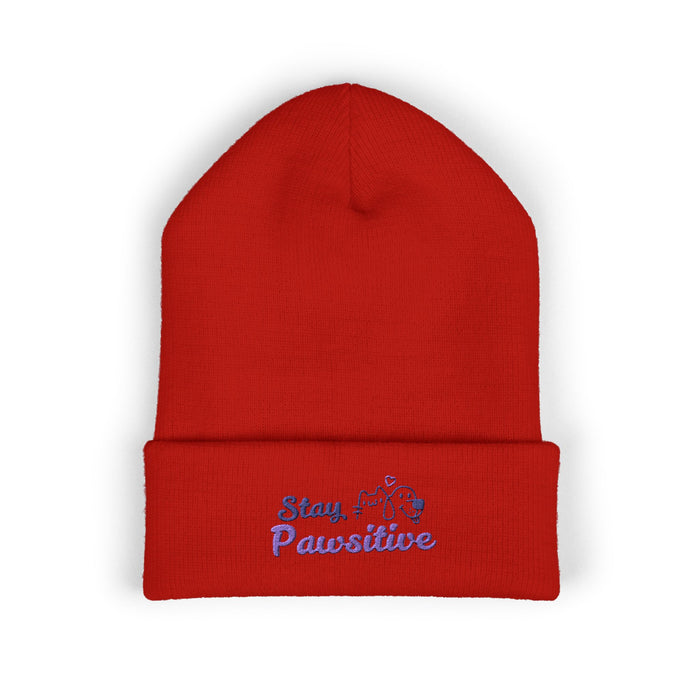 Stay Pawsitive Embroidered Beanie – Cute Cat & Dog Winter Hat