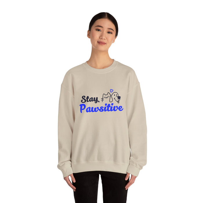 Crewneck Sweatshirt — "Stay Pawsitive" Cute Dog & Cat Graphic
