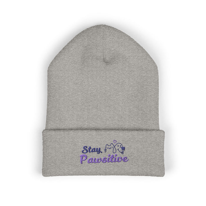Stay Pawsitive Embroidered Beanie – Cute Cat & Dog Winter Hat