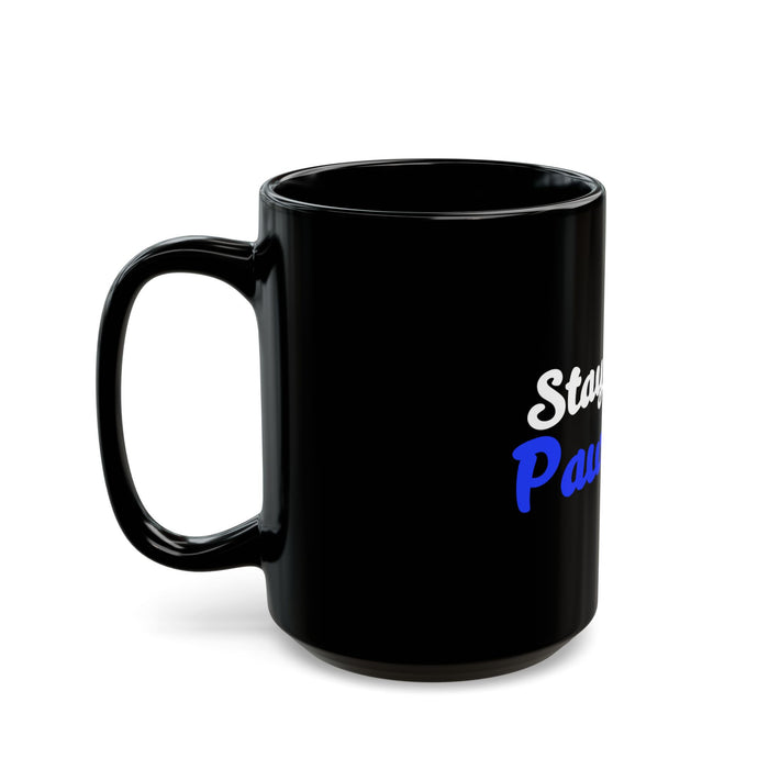 Stay Pawsitive Black Mug — Cute Cat & Dog Coffee Cup (11oz/15oz)