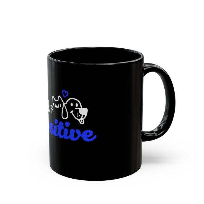 Stay Pawsitive Black Mug — Cute Cat & Dog Coffee Cup (11oz/15oz)