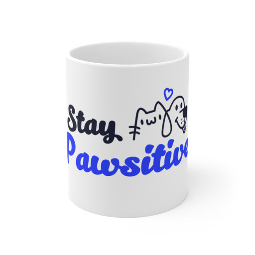 Stay Pawsitive Mug — Cute Cat & Dog Coffee Cup (11 oz)