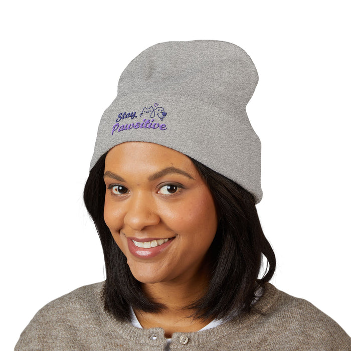 Stay Pawsitive Embroidered Beanie – Cute Cat & Dog Winter Hat