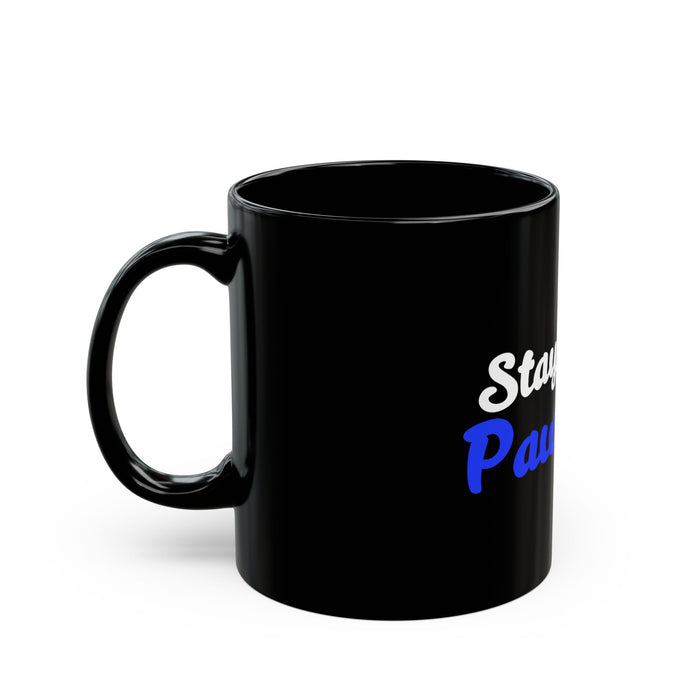 Stay Pawsitive Black Mug — Cute Cat & Dog Coffee Cup (11oz/15oz)