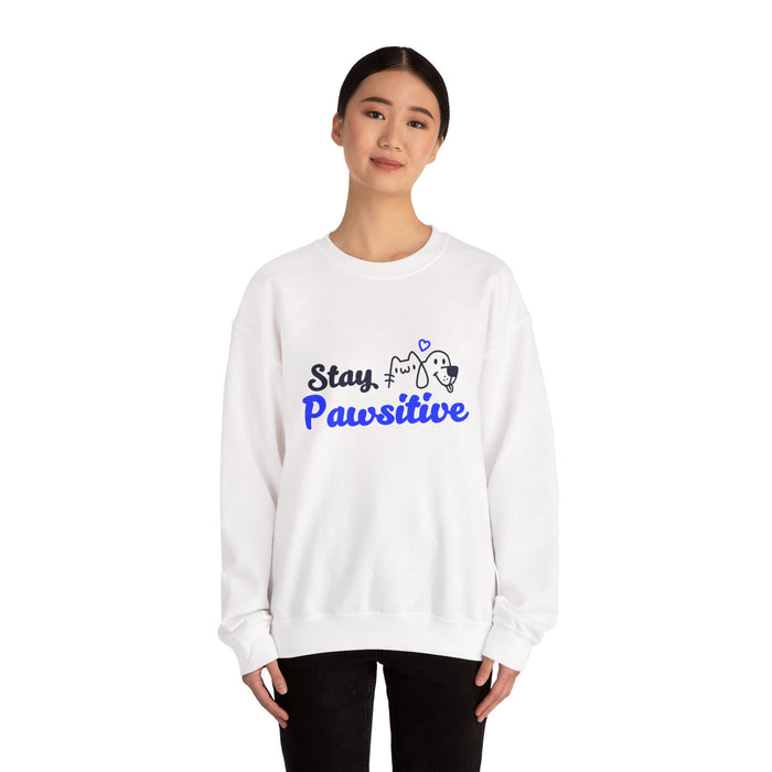 Crewneck Sweatshirt — "Stay Pawsitive" Cute Dog & Cat Graphic