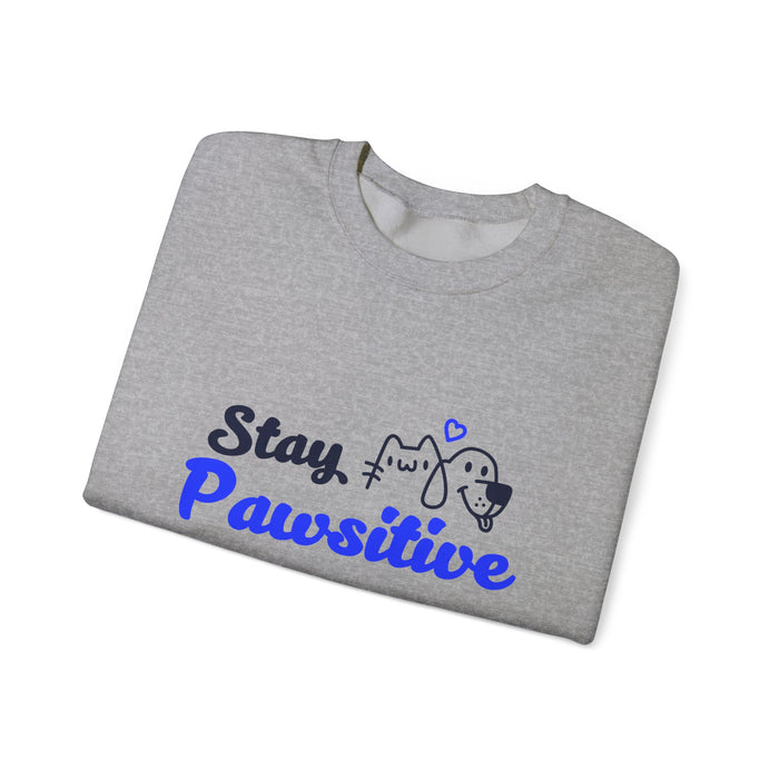 Crewneck Sweatshirt — "Stay Pawsitive" Cute Dog & Cat Graphic