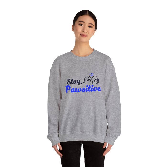 Crewneck Sweatshirt — "Stay Pawsitive" Cute Dog & Cat Graphic