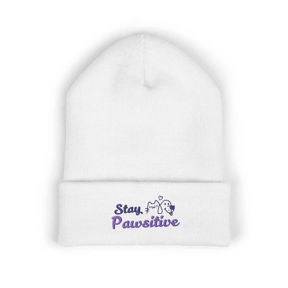 Stay Pawsitive Embroidered Beanie – Cute Cat & Dog Winter Hat
