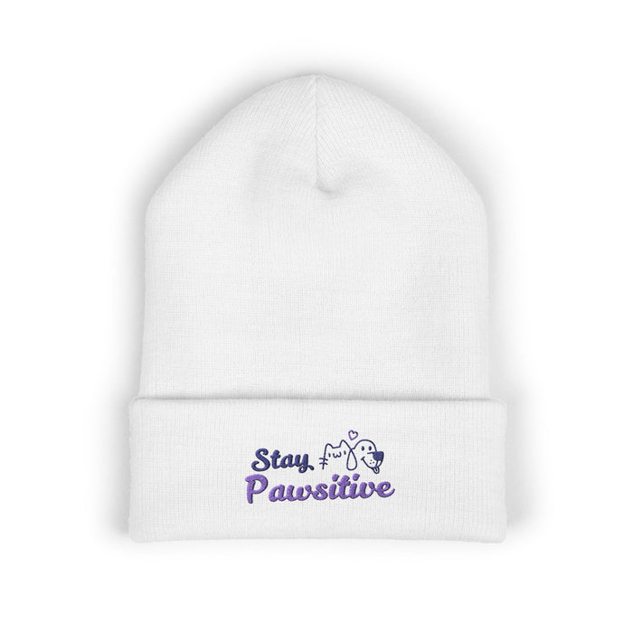 Stay Pawsitive Embroidered Beanie – Cute Cat & Dog Winter Hat