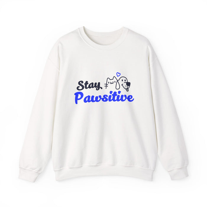 Crewneck Sweatshirt — "Stay Pawsitive" Cute Dog & Cat Graphic